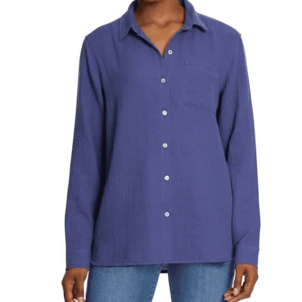 NWT Jessica Simpson Button Flowy Cotton Wrinkle Fabric Long Sleeve Shirt (size L